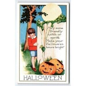 Vintage Halloween Postcard with Child & Jack-O'-Lanterns Divided Back Whitney